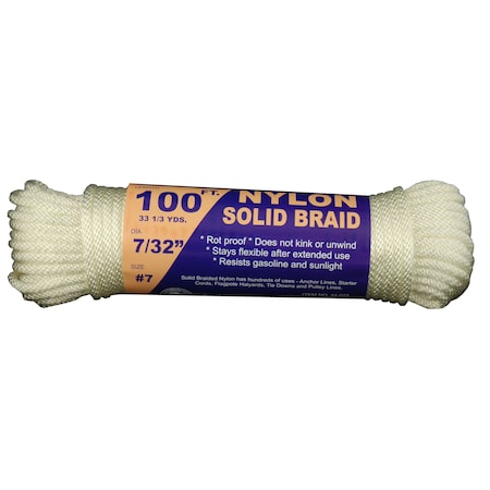 T.W. Evans Cordage Co. 7/32. x 100 ft. Solid Braid Nylon Rope Hank 44-075